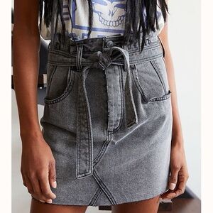 We The Free Washed Gray High-Waist Tie-Belt Mini Skirt